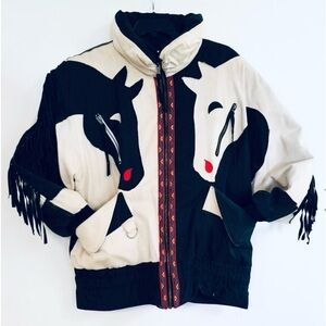 Neiman Marcus Vintage RARE 80s Southwestern Horse Puffer / Leather Jacket